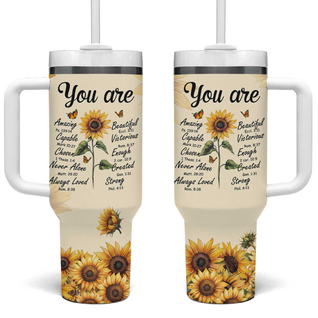 Inspirational Quotes Sunflower Tumbler With Handle Christian Faith Religious Encouragement Bible Verse