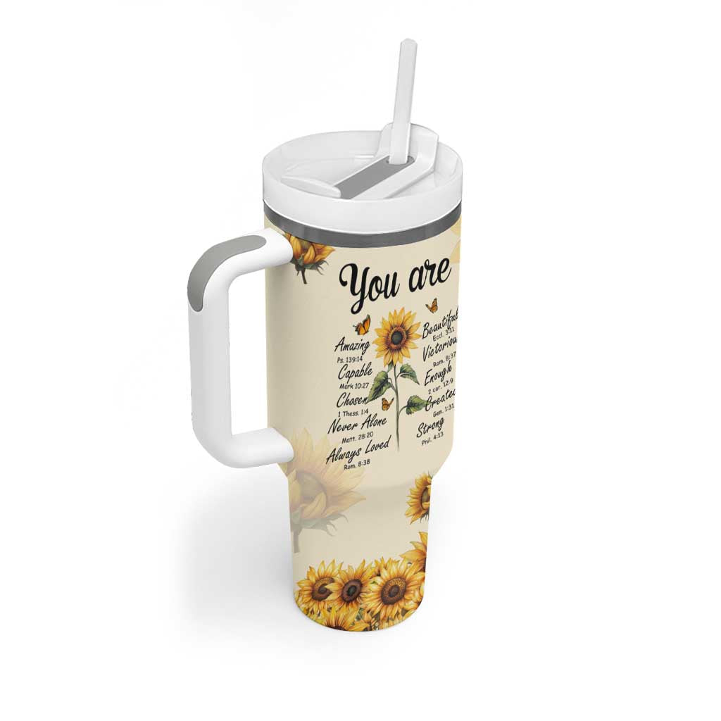 Inspirational Quotes Sunflower Tumbler With Handle Christian Faith Religious Encouragement Bible Verse