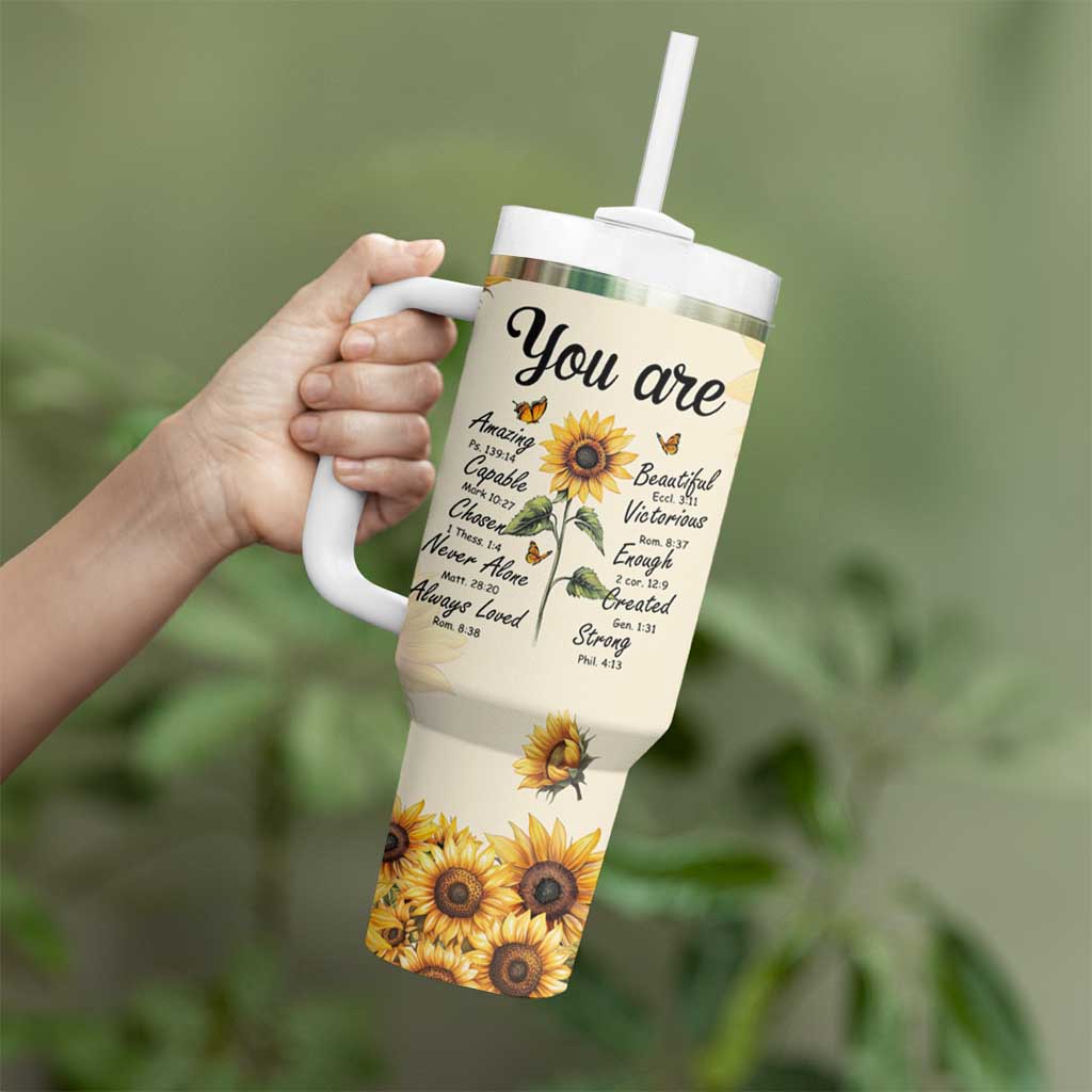 Inspirational Quotes Sunflower Tumbler With Handle Christian Faith Religious Encouragement Bible Verse