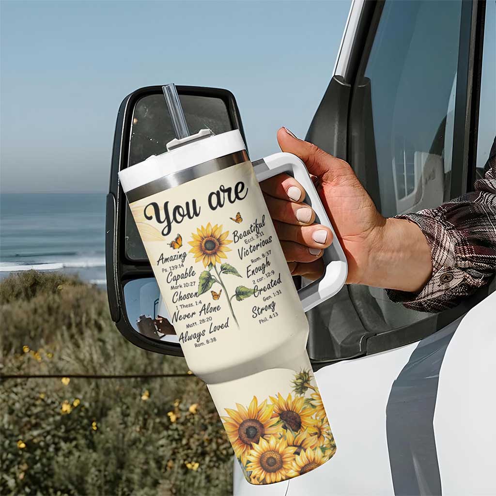 Inspirational Quotes Sunflower Tumbler With Handle Christian Faith Religious Encouragement Bible Verse