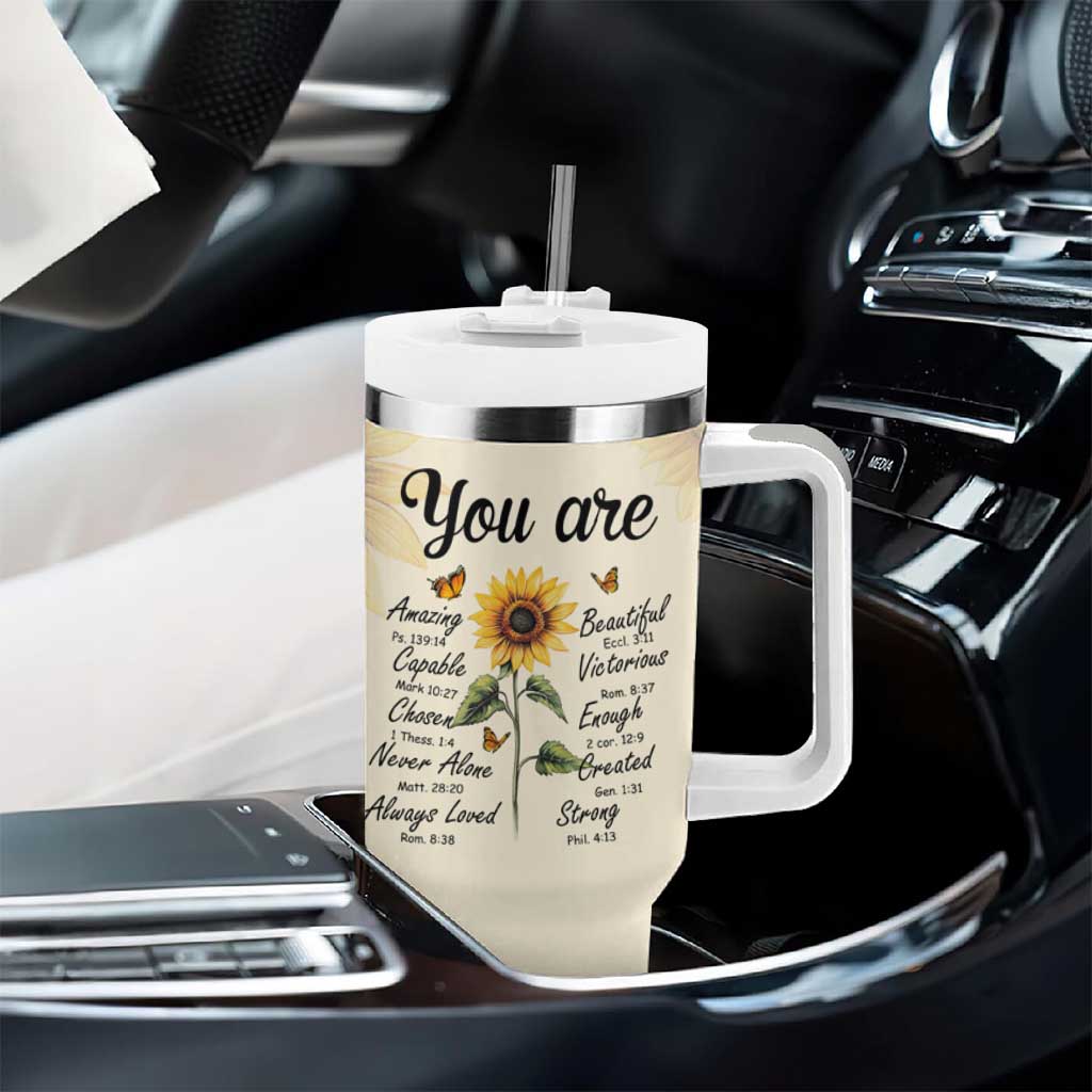 Inspirational Quotes Sunflower Tumbler With Handle Christian Faith Religious Encouragement Bible Verse