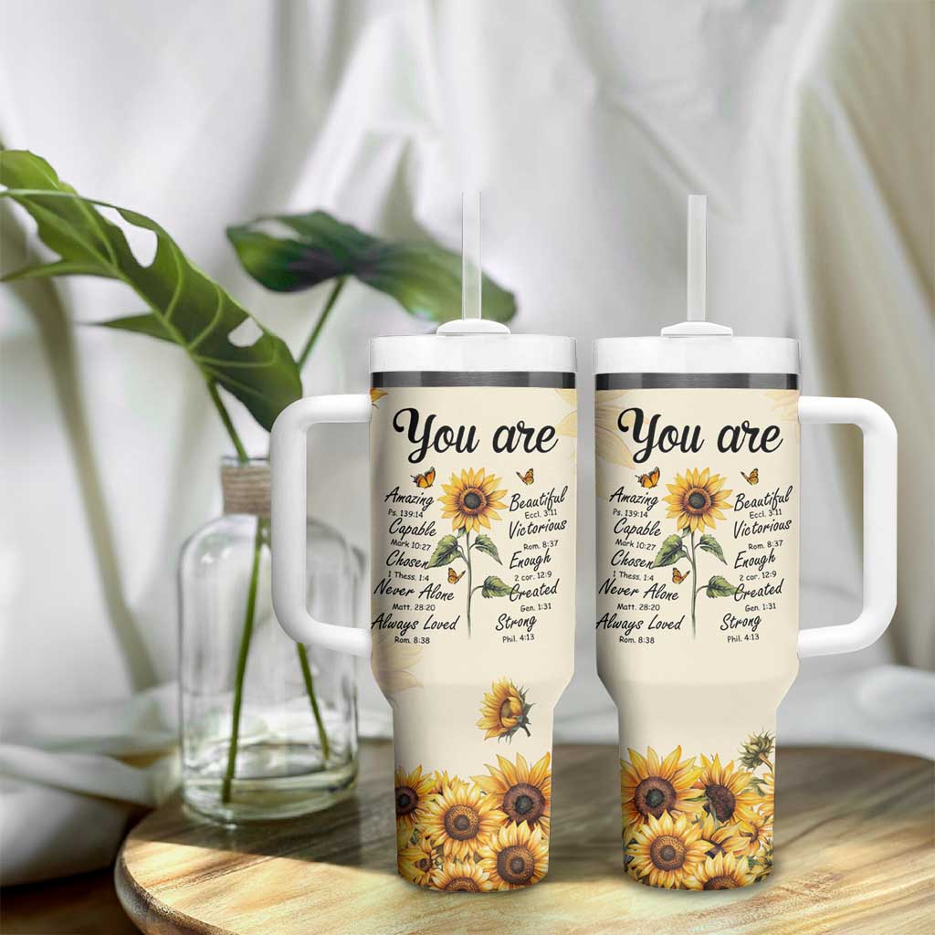 Inspirational Quotes Sunflower Tumbler With Handle Christian Faith Religious Encouragement Bible Verse
