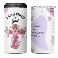 Aesthetic Floral Christian 4 in 1 Can Cooler Tumbler I Am A Child Of God Religious Faith Inspirational Bible Verse