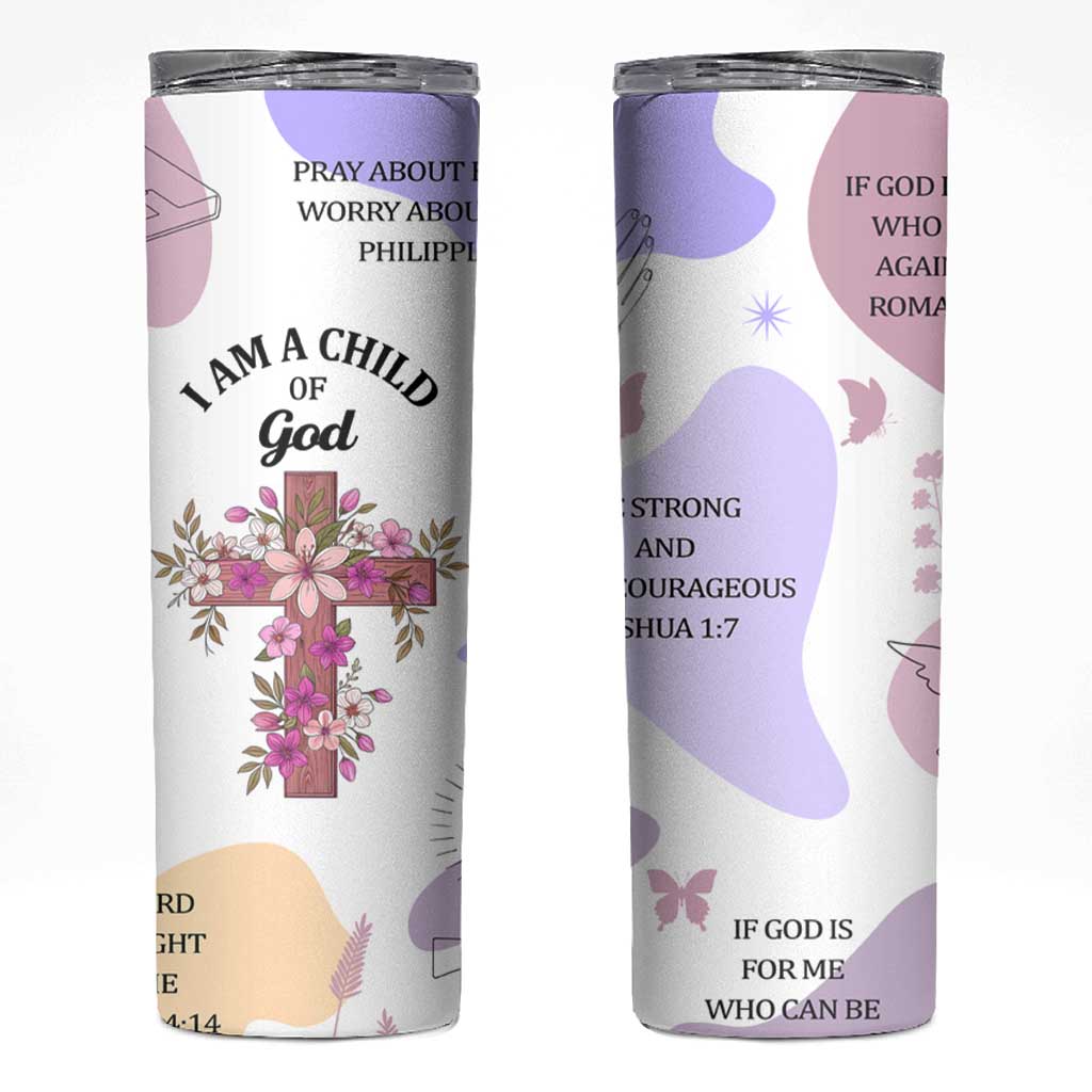 Aesthetic Floral Christian Skinny Tumbler I Am A Child Of God Religious Faith Inspirational Bible Verse