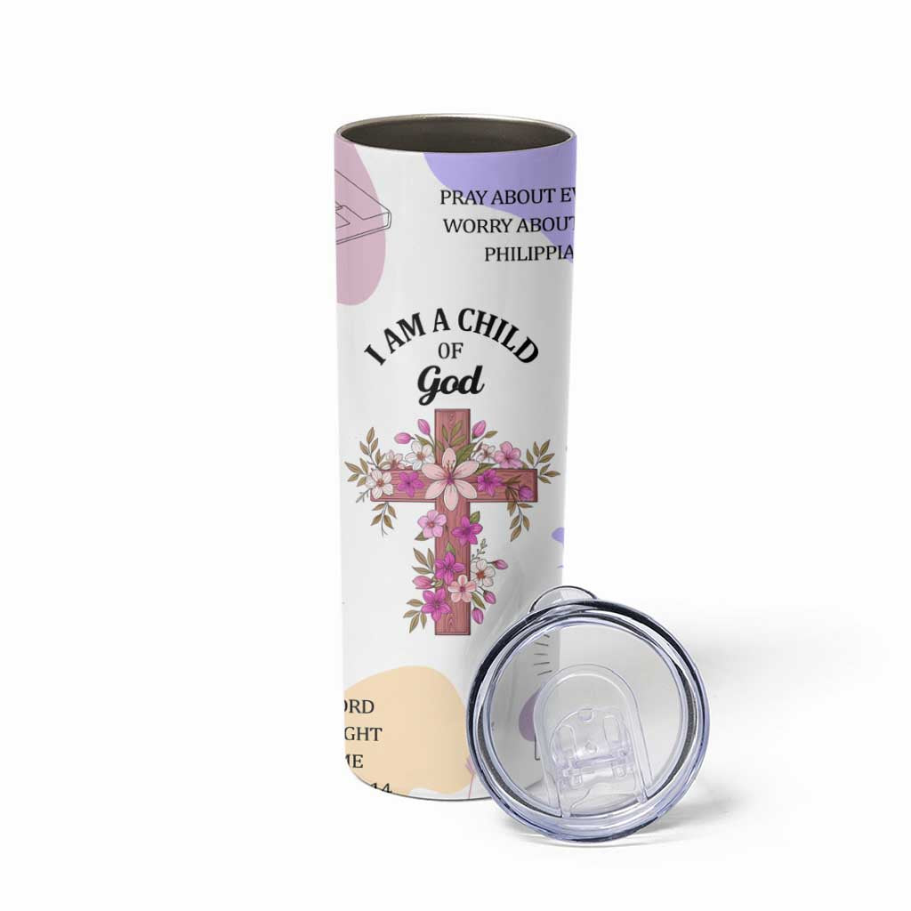 Aesthetic Floral Christian Skinny Tumbler I Am A Child Of God Religious Faith Inspirational Bible Verse