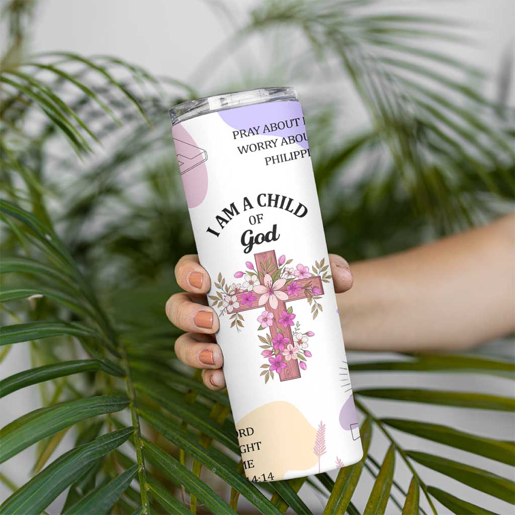 Aesthetic Floral Christian Skinny Tumbler I Am A Child Of God Religious Faith Inspirational Bible Verse