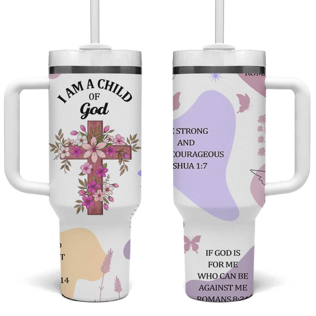 Aesthetic Floral Christian Tumbler With Handle I Am A Child Of God Religious Faith Inspirational Bible Verse
