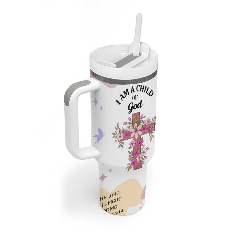 Aesthetic Floral Christian Tumbler With Handle I Am A Child Of God Religious Faith Inspirational Bible Verse