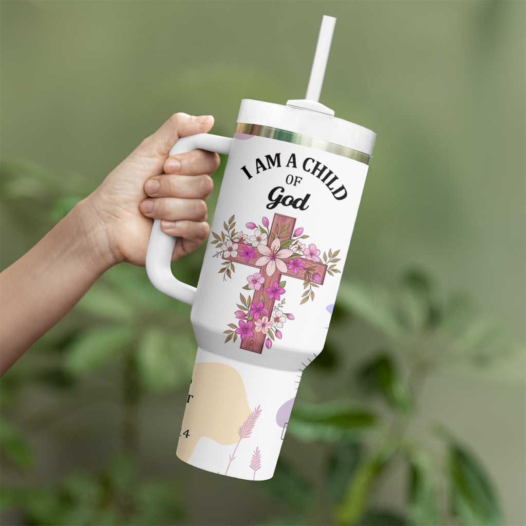 Aesthetic Floral Christian Tumbler With Handle I Am A Child Of God Religious Faith Inspirational Bible Verse