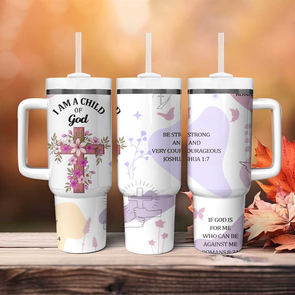 Aesthetic Floral Christian Tumbler With Handle I Am A Child Of God Religious Faith Inspirational Bible Verse