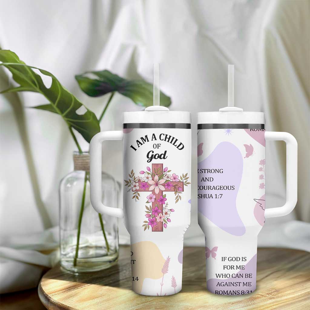Aesthetic Floral Christian Tumbler With Handle I Am A Child Of God Religious Faith Inspirational Bible Verse