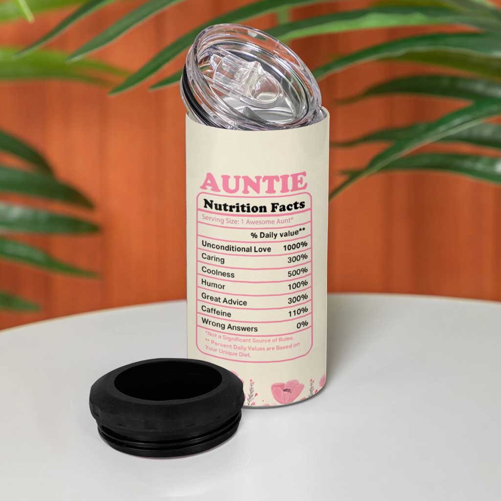 Best Aunt Ever Floral 4 in 1 Can Cooler Tumbler Funny Dinosaur Auntie Nutrition Facts Cute Rex Aunts Gift TB02