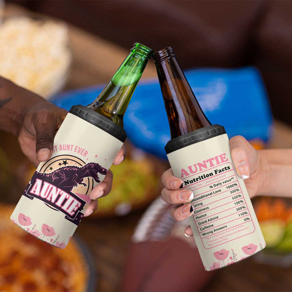 Best Aunt Ever Floral 4 in 1 Can Cooler Tumbler Funny Dinosaur Auntie Nutrition Facts Cute Rex Aunts Gift TB02