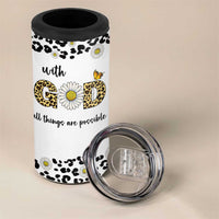 Christian Faith Daisy Leopard 4 in 1 Can Cooler Tumbler With God All Things Are Possible Inspirational Bible Verse Religious Gifts