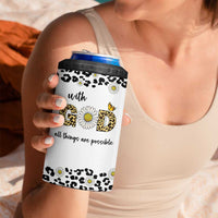 Christian Faith Daisy Leopard 4 in 1 Can Cooler Tumbler With God All Things Are Possible Inspirational Bible Verse Religious Gifts