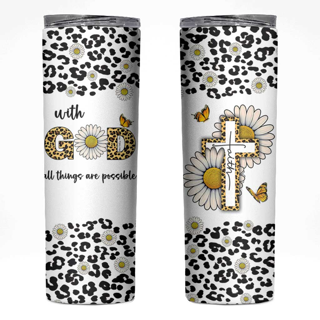 Christian Faith Daisy Leopard Skinny Tumbler With God All Things Are Possible Inspirational Bible Verse Religious Gifts