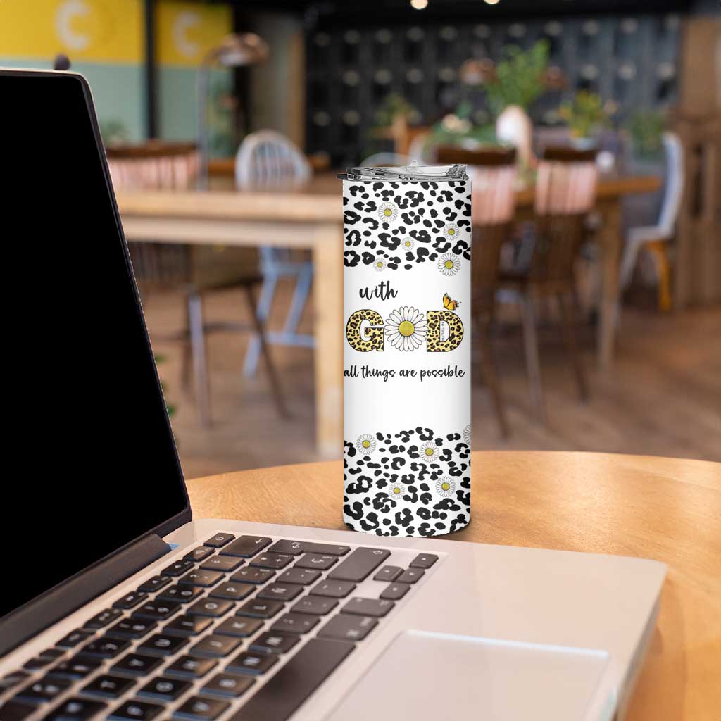 Christian Faith Daisy Leopard Skinny Tumbler With God All Things Are Possible Inspirational Bible Verse Religious Gifts