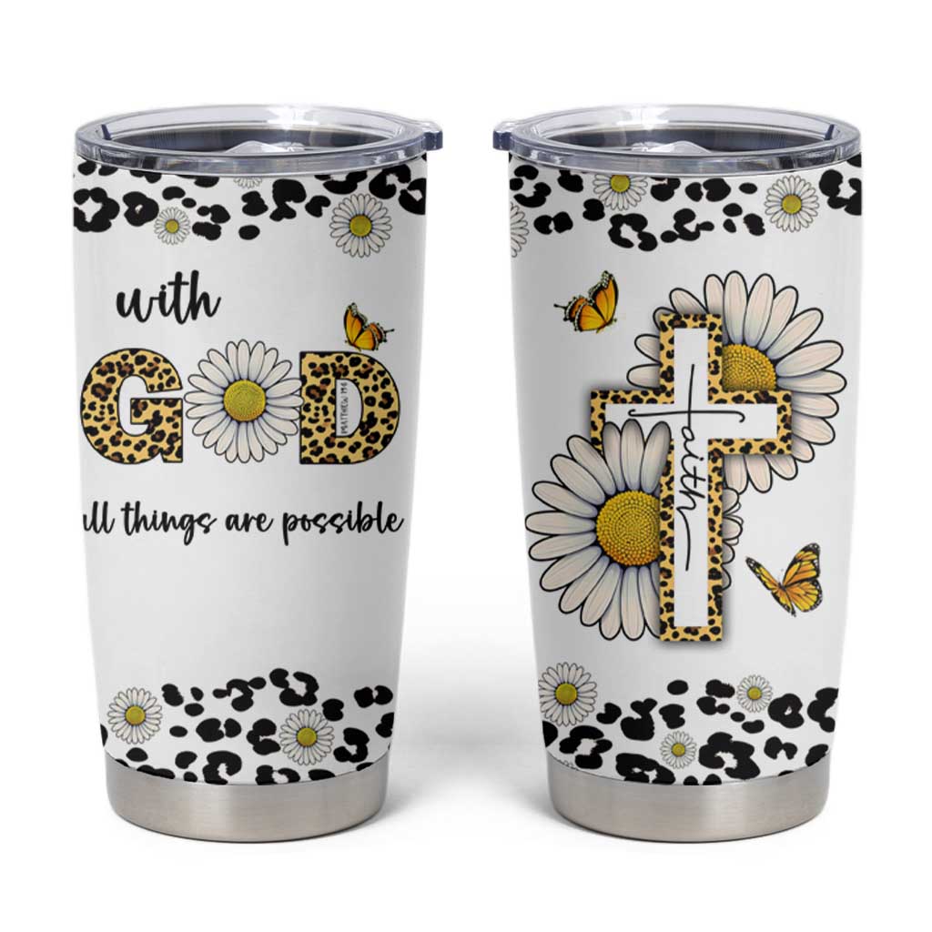 Christian Faith Daisy Leopard Tumbler Cup With God All Things Are Possible Inspirational Bible Verse Religious Gifts