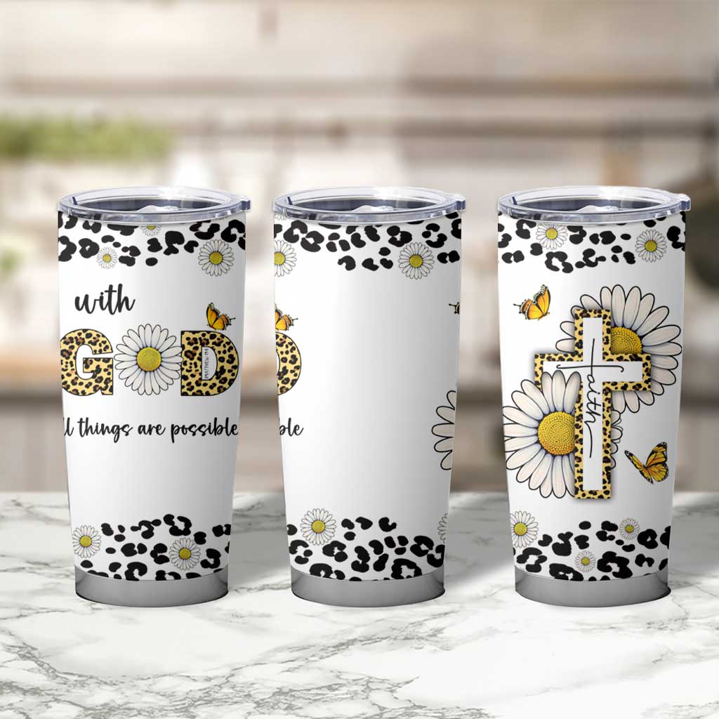 Christian Faith Daisy Leopard Tumbler Cup With God All Things Are Possible Inspirational Bible Verse Religious Gifts