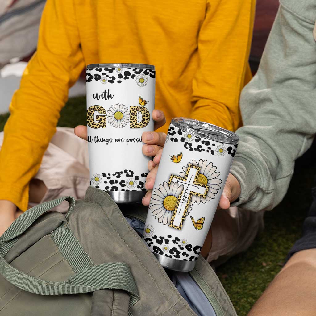 Christian Faith Daisy Leopard Tumbler Cup With God All Things Are Possible Inspirational Bible Verse Religious Gifts