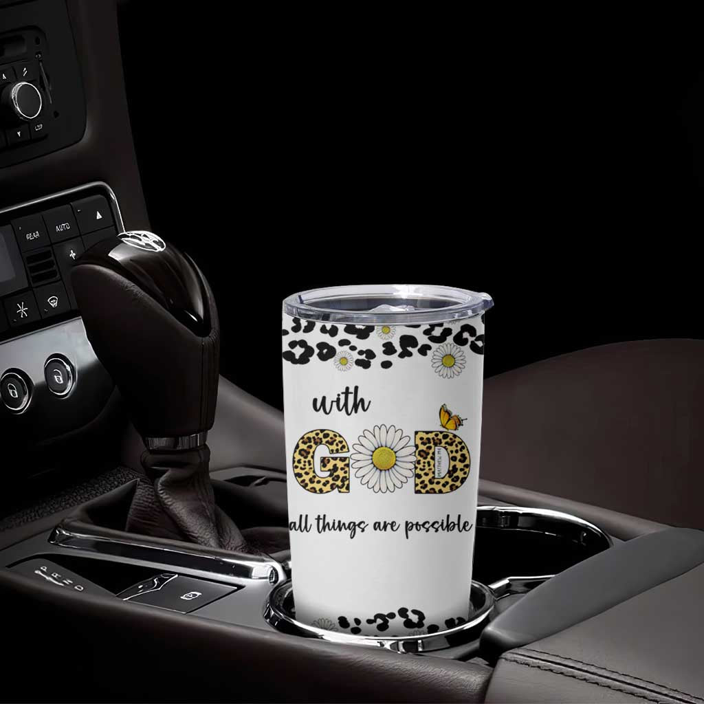 Christian Faith Daisy Leopard Tumbler Cup With God All Things Are Possible Inspirational Bible Verse Religious Gifts