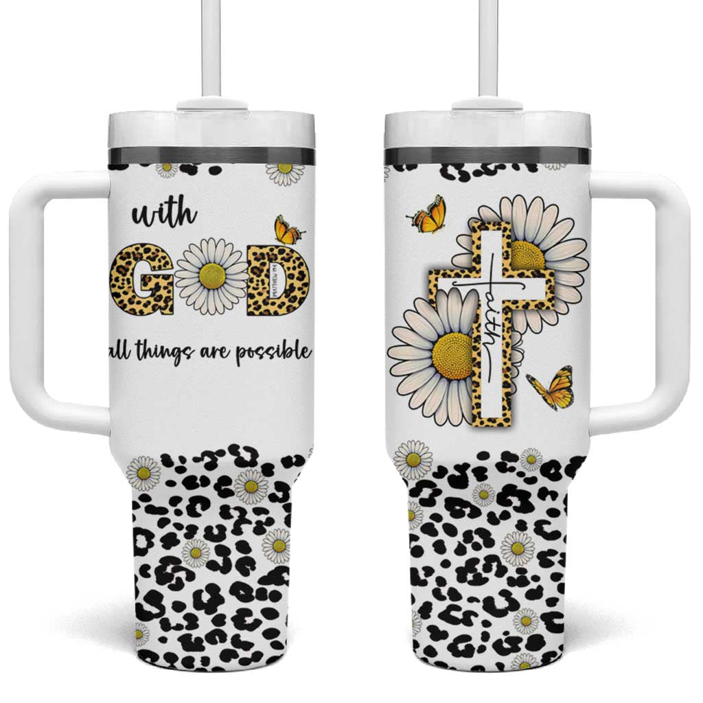 Christian Faith Daisy Leopard Tumbler With Handle With God All Things Are Possible Inspirational Bible Verse Religious Gifts