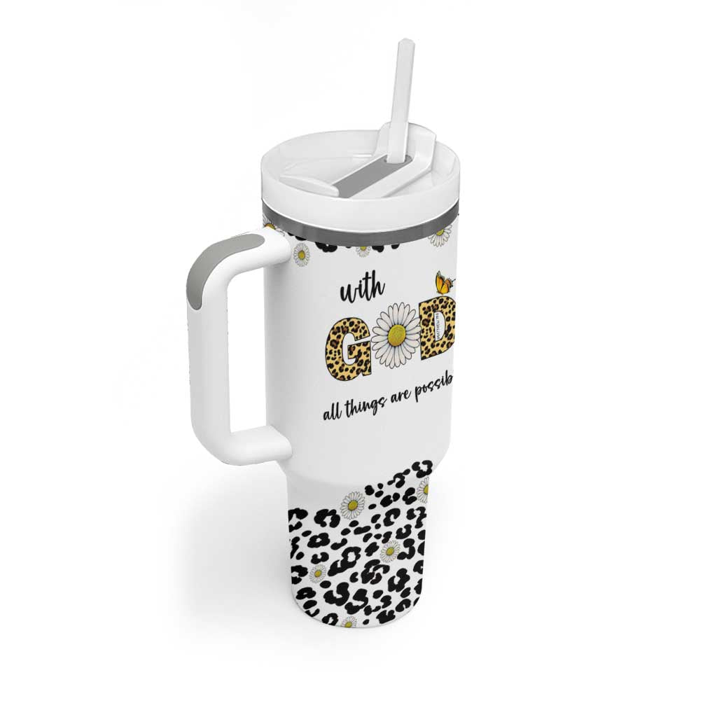 Christian Faith Daisy Leopard Tumbler With Handle With God All Things Are Possible Inspirational Bible Verse Religious Gifts