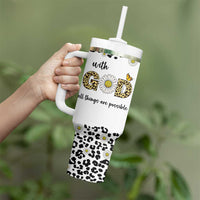 Christian Faith Daisy Leopard Tumbler With Handle With God All Things Are Possible Inspirational Bible Verse Religious Gifts
