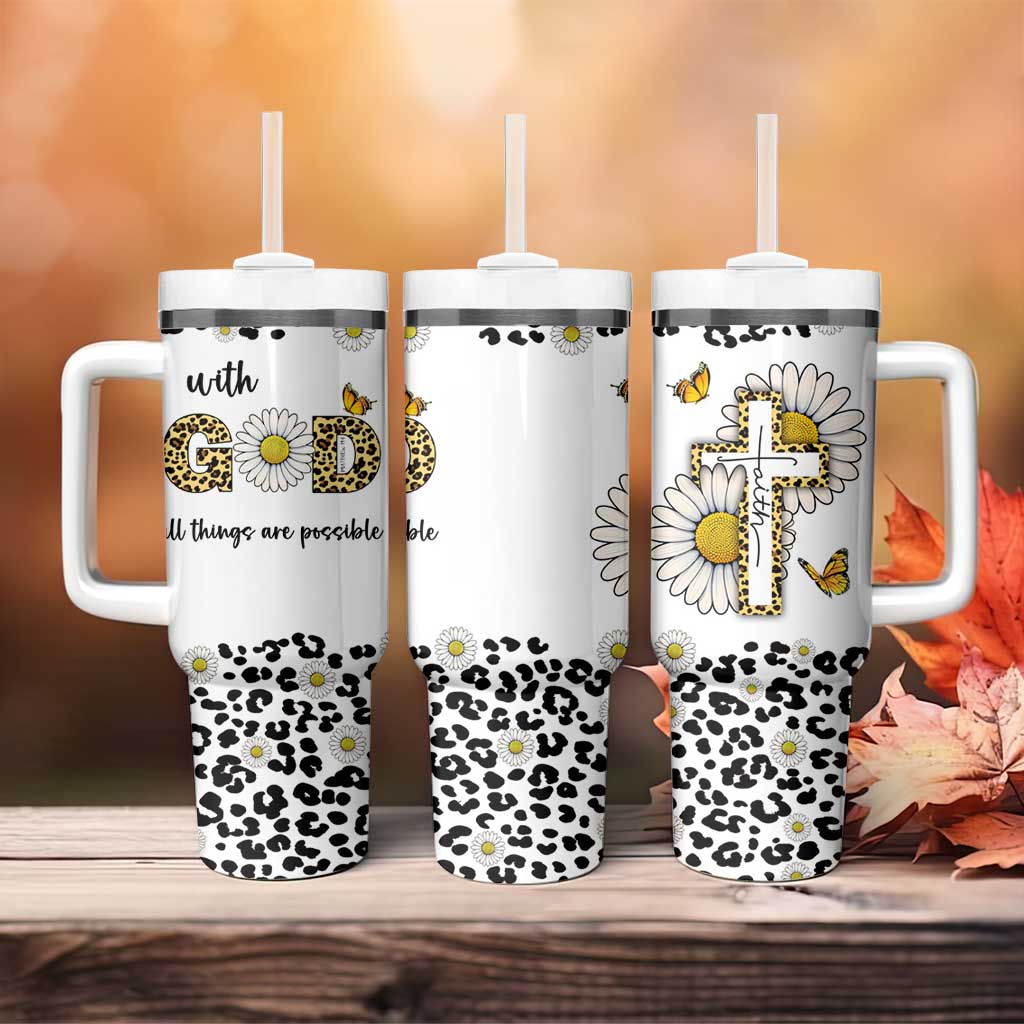 Christian Faith Daisy Leopard Tumbler With Handle With God All Things Are Possible Inspirational Bible Verse Religious Gifts