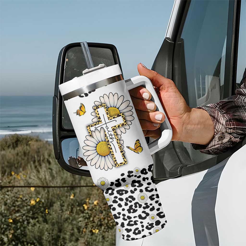 Christian Faith Daisy Leopard Tumbler With Handle With God All Things Are Possible Inspirational Bible Verse Religious Gifts