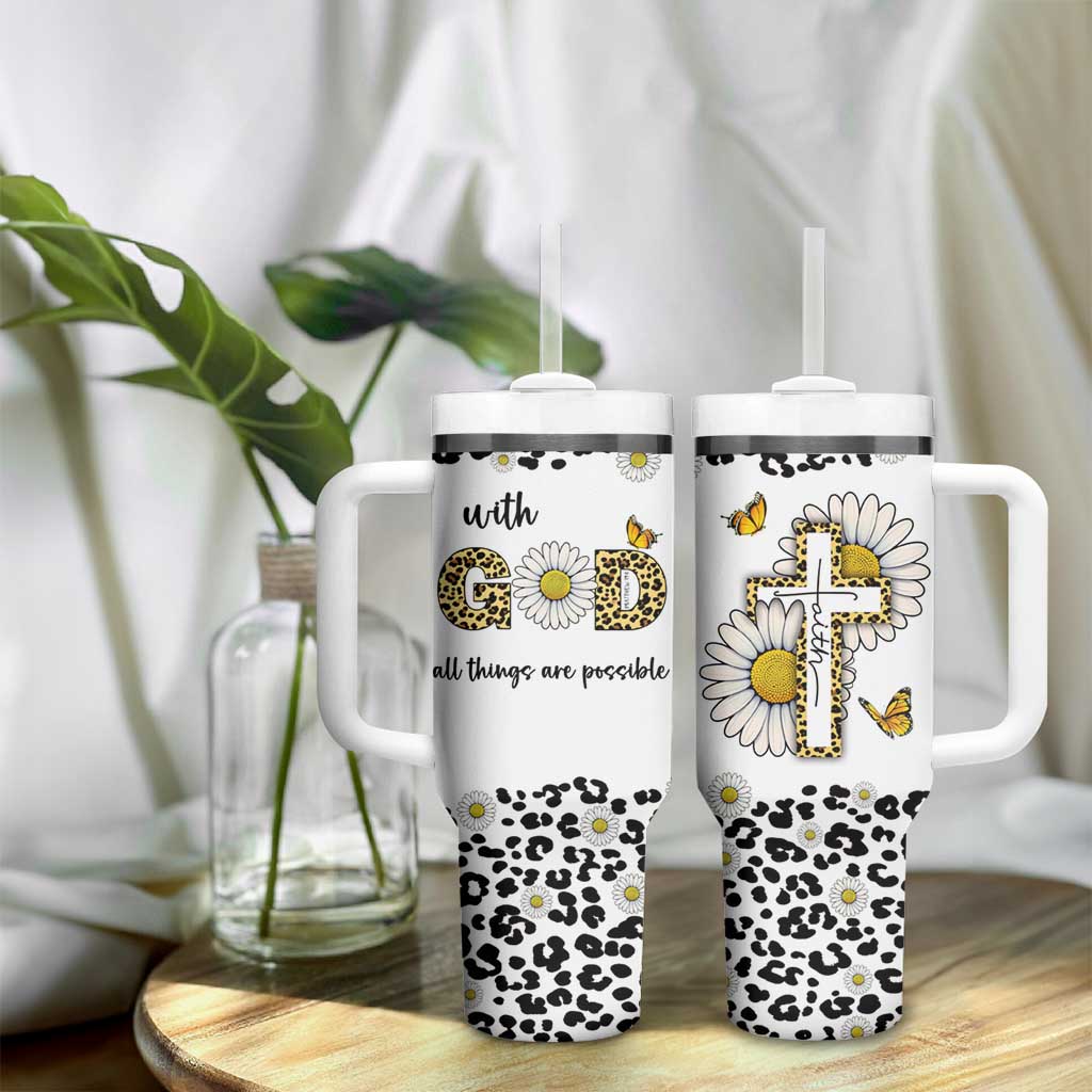 Christian Faith Daisy Leopard Tumbler With Handle With God All Things Are Possible Inspirational Bible Verse Religious Gifts