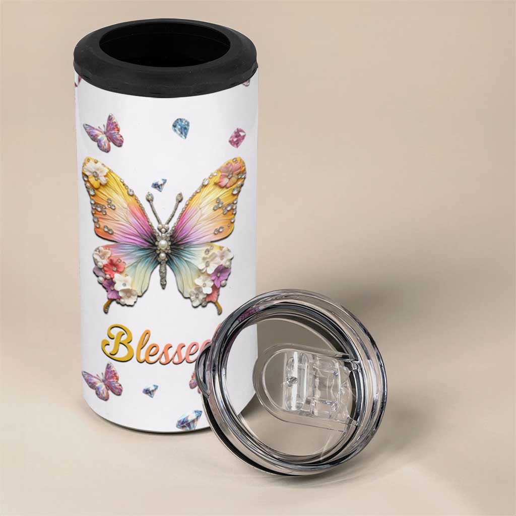 Floral Butterfly Christian 4 in 1 Can Cooler Tumbler Blessed Inspirational Bible Verses Faith-based Religious Scripture