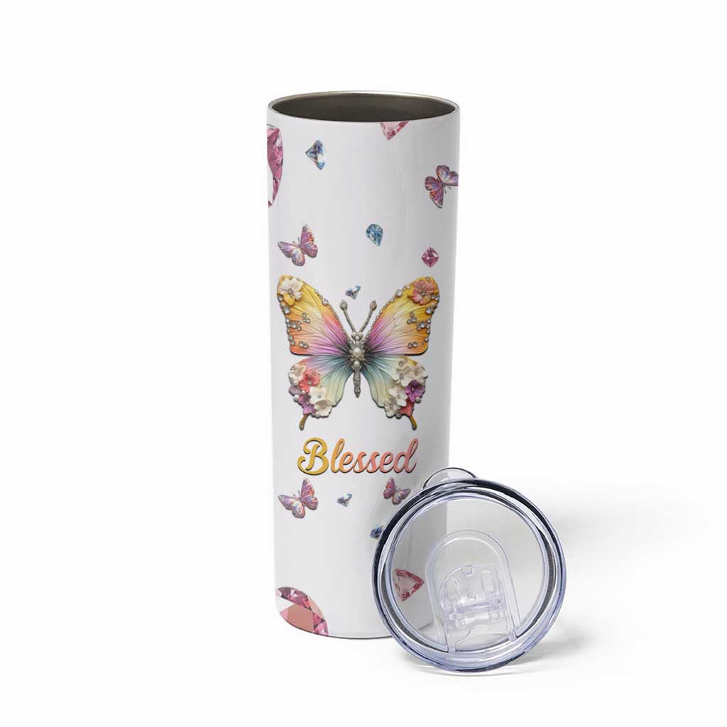 Floral Butterfly Christian Skinny Tumbler Blessed Inspirational Bible Verses Faith-based Religious Scripture