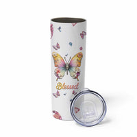 Floral Butterfly Christian Skinny Tumbler Blessed Inspirational Bible Verses Faith-based Religious Scripture