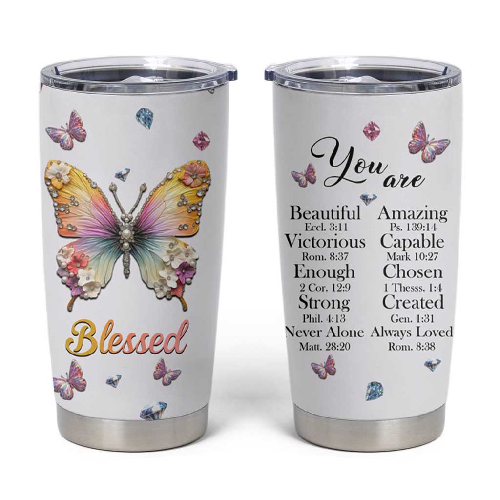 Floral Butterfly Christian Tumbler Cup Blessed Inspirational Bible Verses Faith-based Religious Scripture