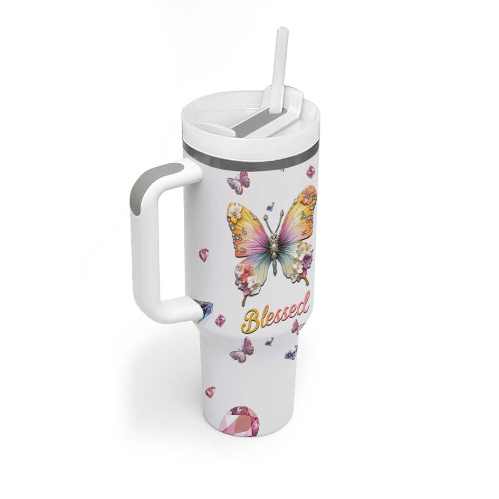 Floral Butterfly Christian Tumbler With Handle Blessed Inspirational Bible Verses Faith-based Religious Scripture