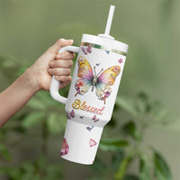 Floral Butterfly Christian Tumbler With Handle Blessed Inspirational Bible Verses Faith-based Religious Scripture