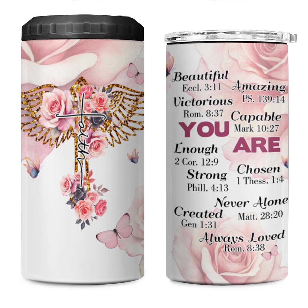 Floral Christian Faith 4 in 1 Can Cooler Tumbler Inspirational Bible Verses Faith-based Religious Scripture