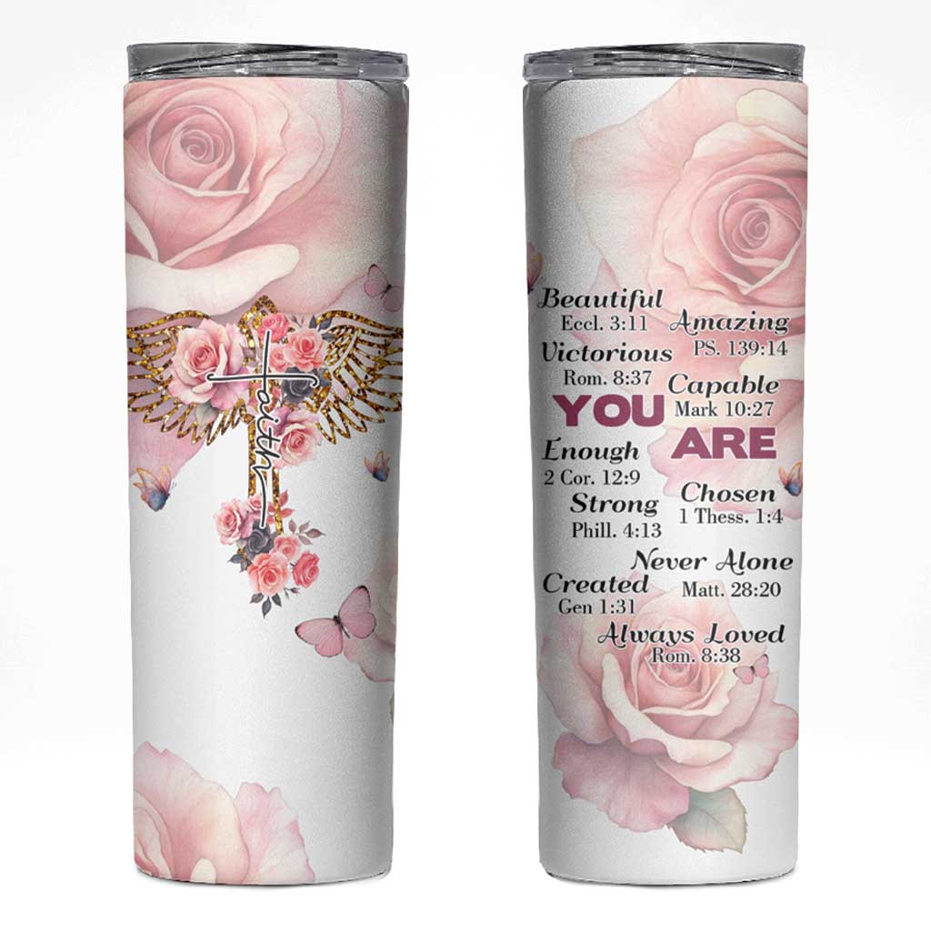 Floral Christian Faith Skinny Tumbler Inspirational Bible Verses Faith-based Religious Scripture