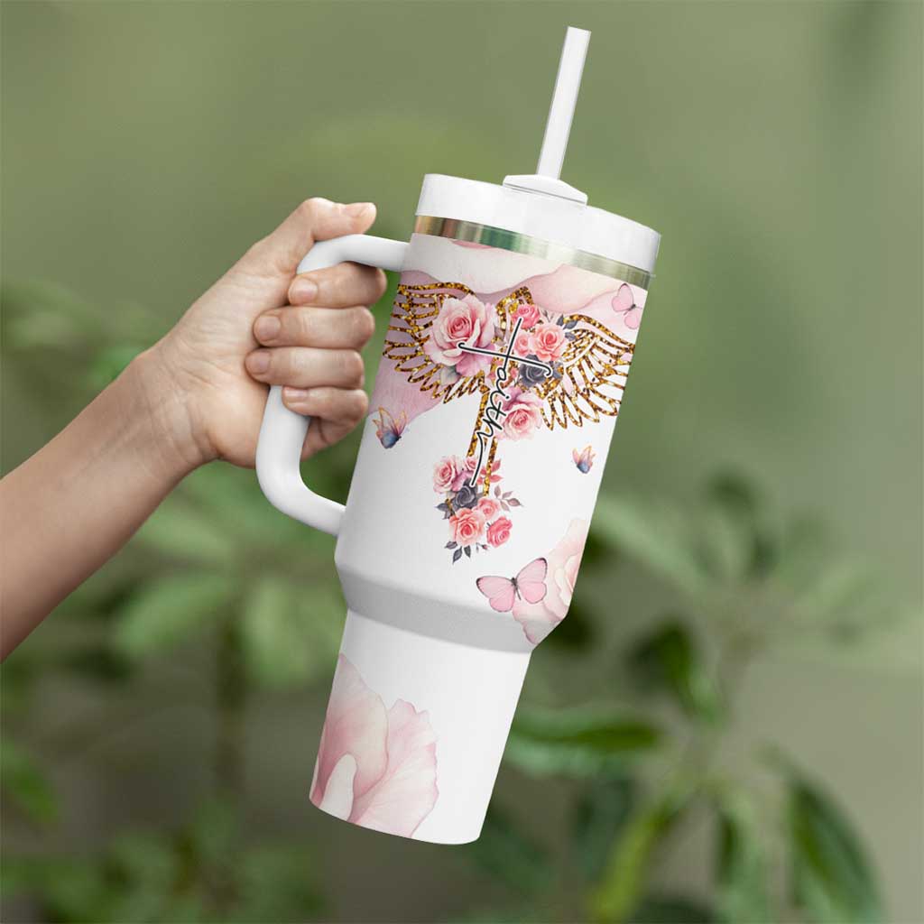 Floral Christian Faith Tumbler With Handle Inspirational Bible Verses Faith-based Religious Scripture