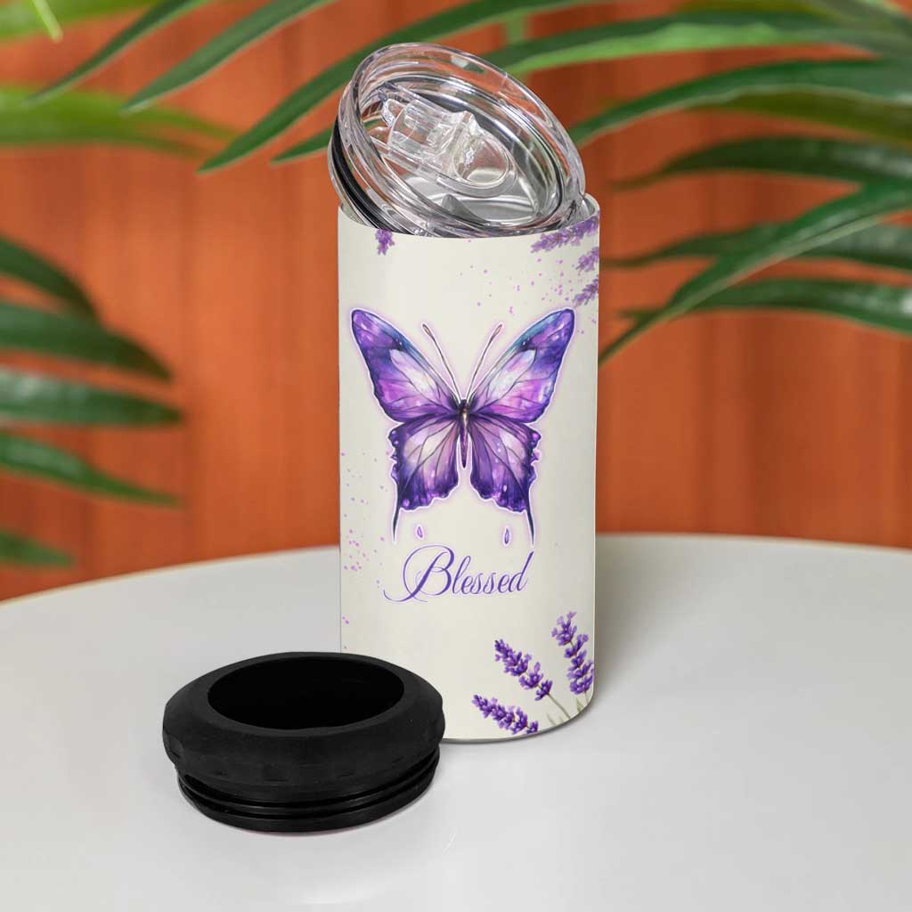 Inspirational Christian Faith Butterfly 4 in 1 Can Cooler Tumbler Blessed Is The One Who Trusts In The Lord Bible Verses Religious Scripture