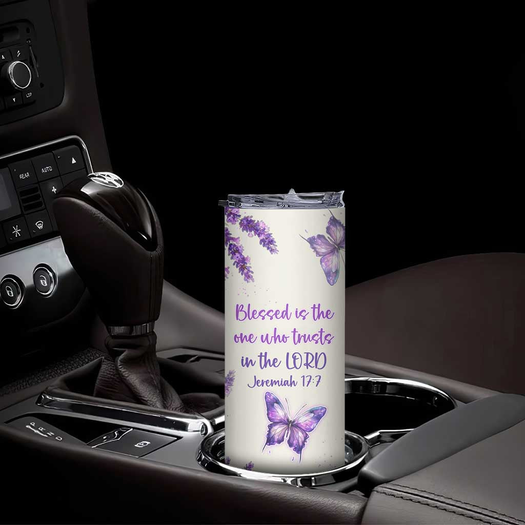 Inspirational Christian Faith Butterfly Skinny Tumbler Blessed Is The One Who Trusts In The Lord Bible Verses Religious Scripture