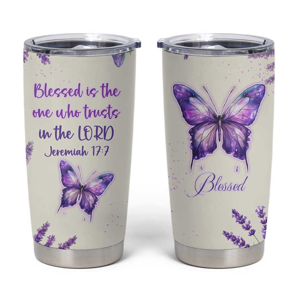 Inspirational Christian Faith Butterfly Tumbler Cup Blessed Is The One Who Trusts In The Lord Bible Verses Religious Scripture