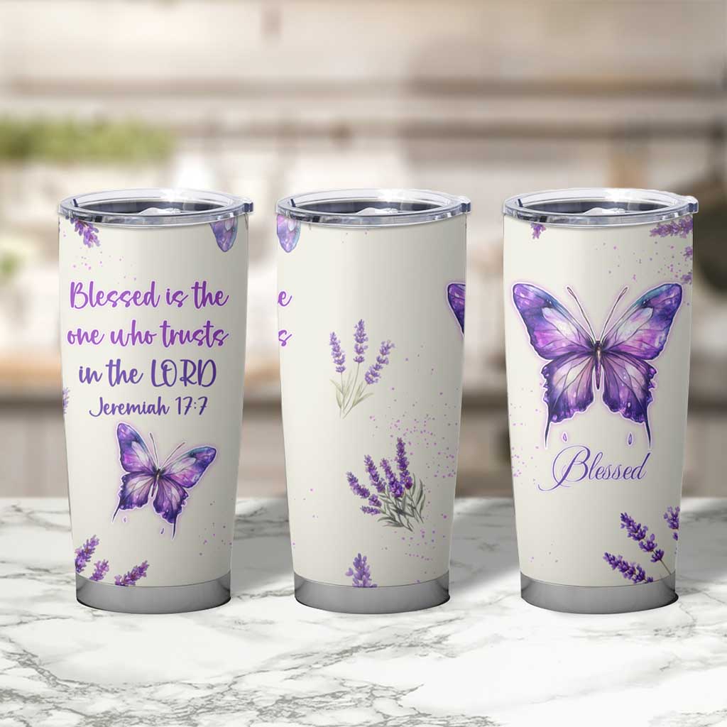 Inspirational Christian Faith Butterfly Tumbler Cup Blessed Is The One Who Trusts In The Lord Bible Verses Religious Scripture