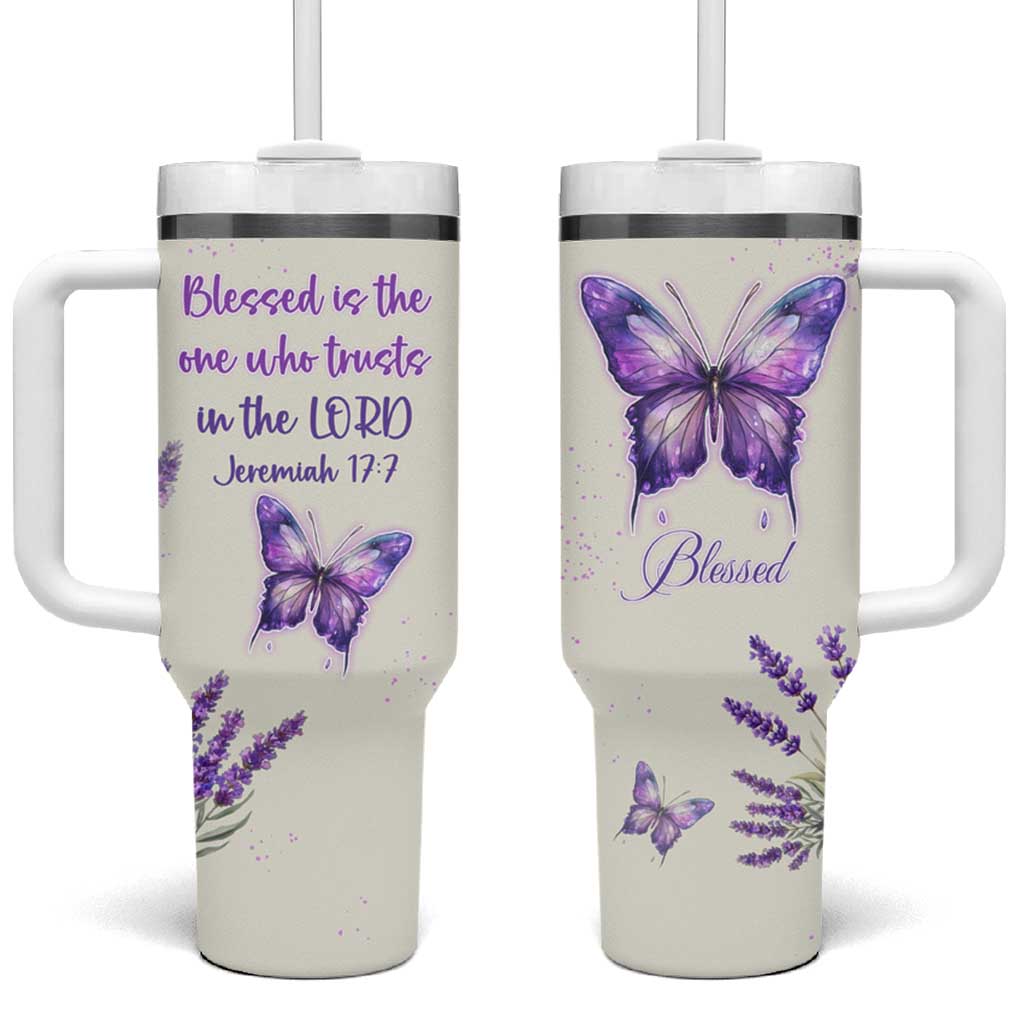 Inspirational Christian Faith Butterfly Tumbler With Handle Blessed Is The One Who Trusts In The Lord Bible Verses Religious Scripture