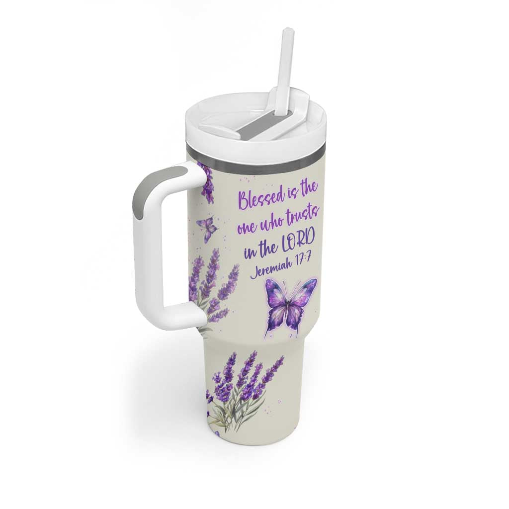 Inspirational Christian Faith Butterfly Tumbler With Handle Blessed Is The One Who Trusts In The Lord Bible Verses Religious Scripture
