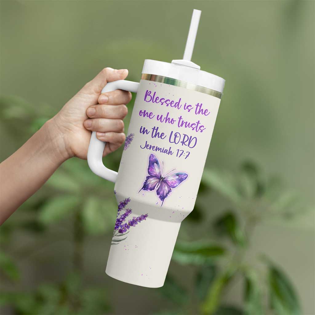 Inspirational Christian Faith Butterfly Tumbler With Handle Blessed Is The One Who Trusts In The Lord Bible Verses Religious Scripture