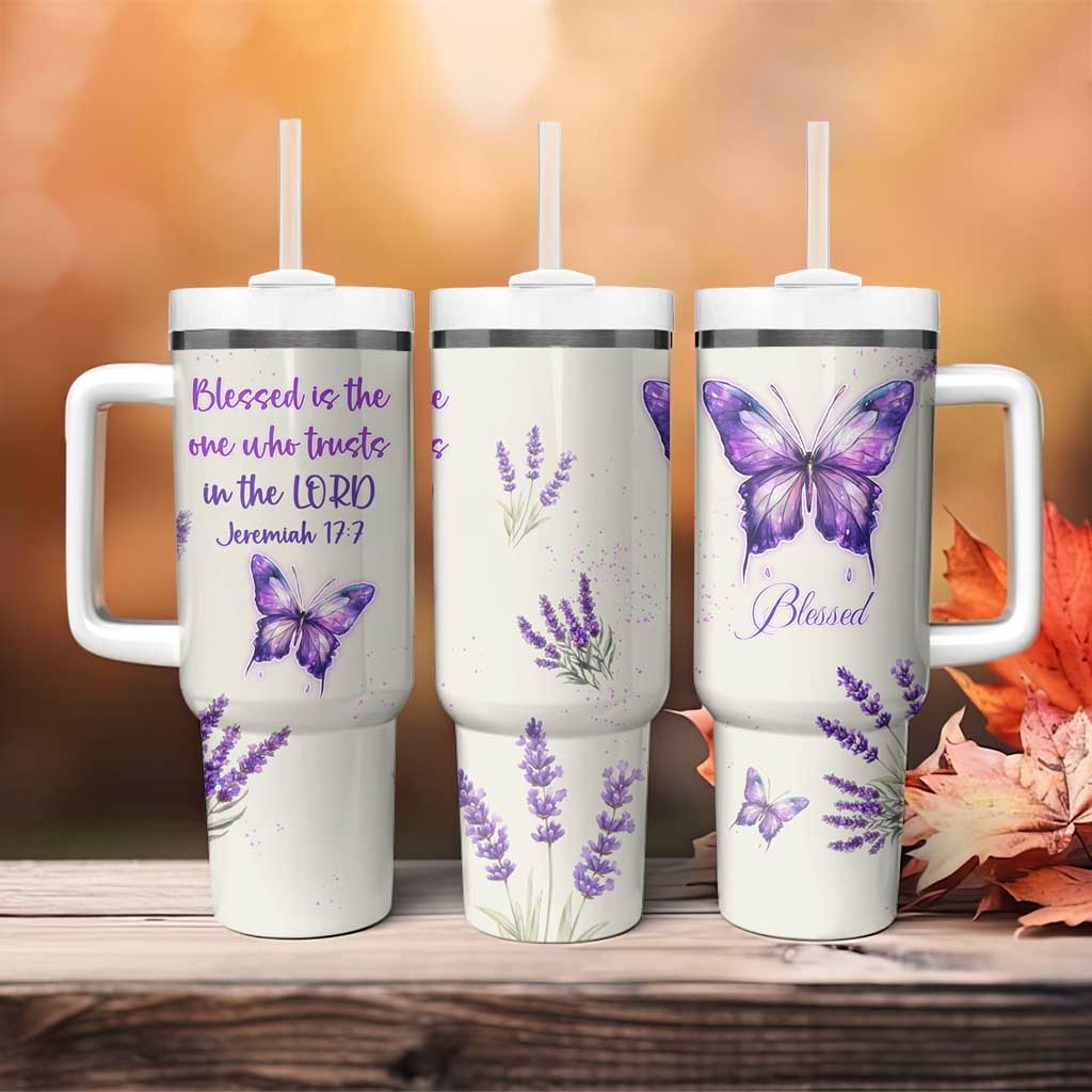 Inspirational Christian Faith Butterfly Tumbler With Handle Blessed Is The One Who Trusts In The Lord Bible Verses Religious Scripture