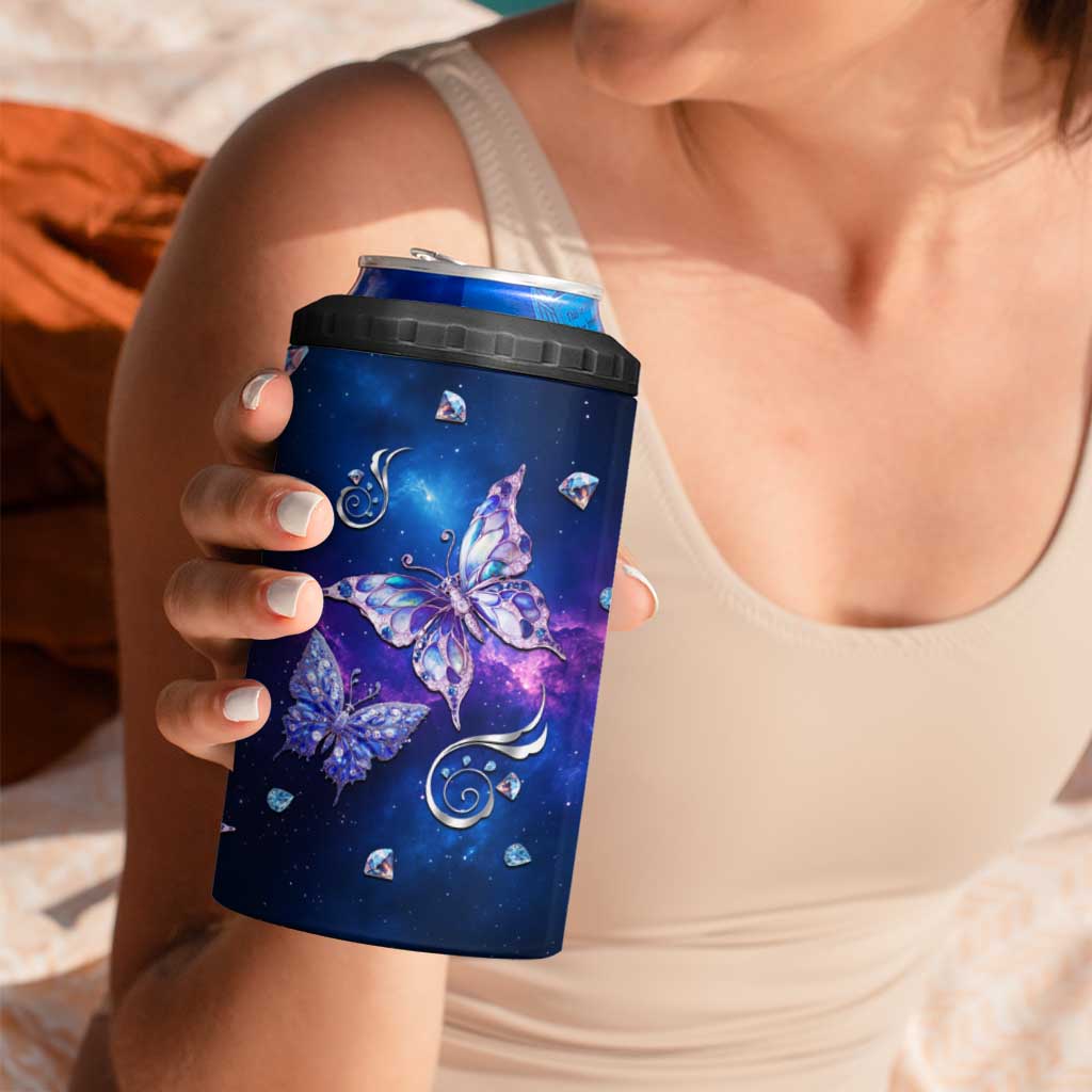 Personalized Name Butterfly 4 in 1 Can Cooler Tumbler Blue Galaxy Gem Butterflies Gifts