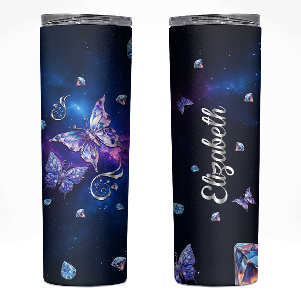 Personalized Name Butterfly Skinny Tumbler Blue Galaxy Gem Butterflies Gifts